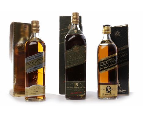 JOHNNIE WALKER GOLD LABEL AGED 18 YEARS
Blended Scotch Whisky.
75cl, 43% volume, in carton.
JOHNNIE WALKER BLACK LABEL EXTRA 