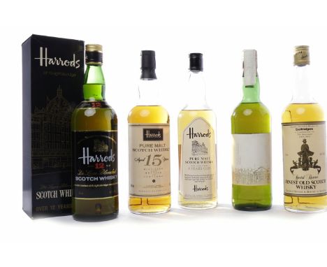 HARROD'S OVER 12 YEARS OLD
Blended Scotch Whisky.
75cl, 43% volume, in carton.
HARROD'S AGED 15 YEARS
Blended Scotch Whisky.
