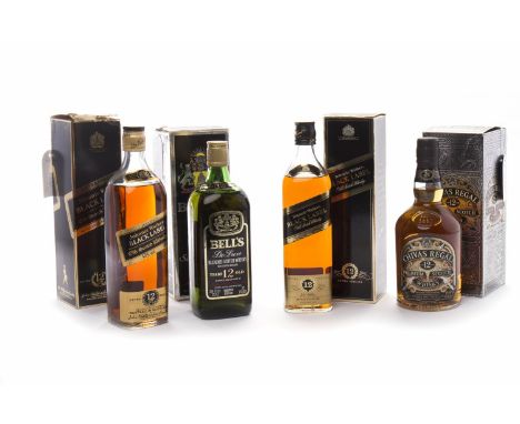 JOHNNIE WALKER BLACK LABEL 12 YEARS OLD
Blended Scotch Whisky. 
75cl, 40% volume, in carton. 
BELL'S DE LUXE 12 YEARS OLD
Ble