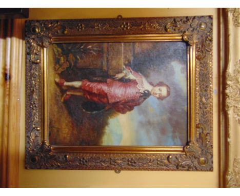 Gilt Framed Oil on Board After Gainsborough Portrait of a Boy 15 Inches High x 11 Inches Wide