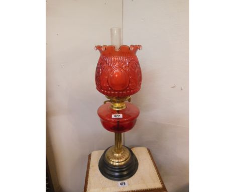 Ruby Well Oil Lamp with Ruby Globe Now Electrified 23 Inches High
