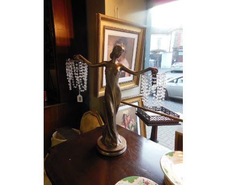 Figural Table Lamp of Lady Holding Aloft Lights 18 Inches High Approximately