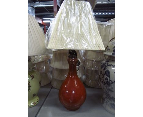 Ochre Ground Table Lamp of Slender Form and Tapered Shade 25 Inches High Approximately