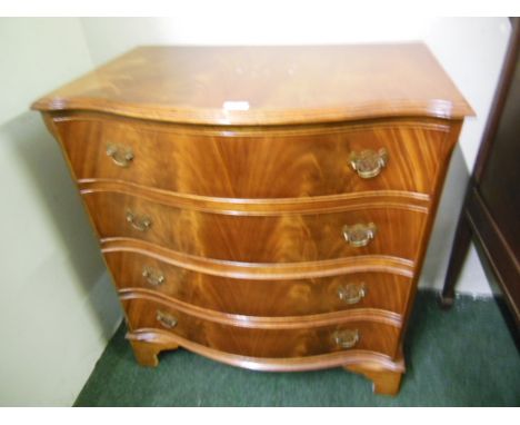 Edwardian Serpentine Front Figured Mahogany Chest of Drawers on Bracket Feet 32 Inches Wide Approximately