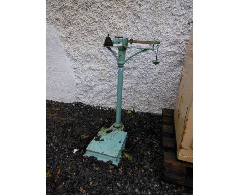 Victorian Cast Metal Upright Weighing Scales with Weights Complete