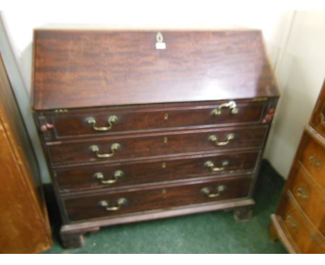 George III Mahogany Slope Front Bureau with Brass Handles above Bracket Feet 43 Inches High x 42 Inches Wide