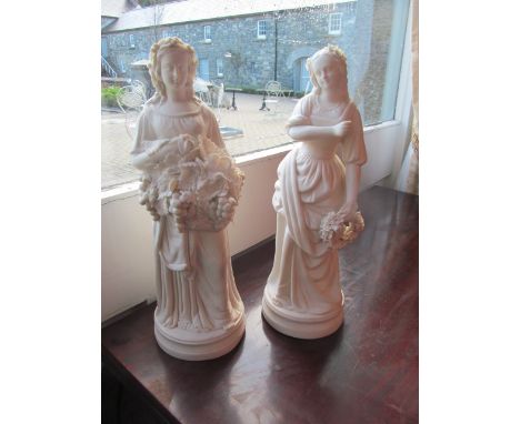 Pair of Antique Bisque Figures Each 13 Inches High