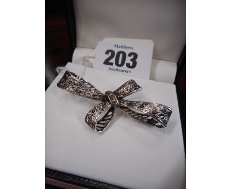 Silver and Marcasite Bow Brooch