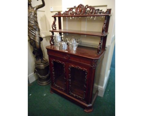 Victorian Two Door Side Cabinet with Open Tier Upper Shelf above Glazed  62 Inches High x 36 Inches