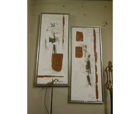 Pair of Abstract Oil on Canvas Paintings Framed