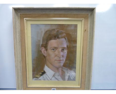 KMR, Portrait of a sailor, signed and dated '71 pastel drawing, frame size 64cm x 53cm