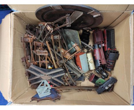 Large collection of vintage Hornby 0 gauge engines, track &amp; rolling stock all in play worn condition most with heavy surf