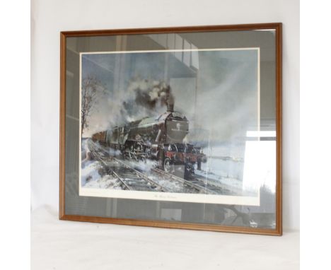 TERRENCE CUNEO: Limited edition print of the&nbsp;steam train&nbsp; 'Flying Scotsman', number 825 of 850. Pencil signed by ar