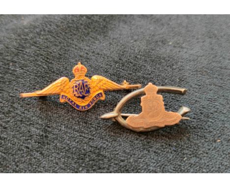 RAF- 9ct gold and enamel winged sweetheart brooch by Walker &amp; Hall 3.6g also included is a WW1 sterling silver Royal Arti
