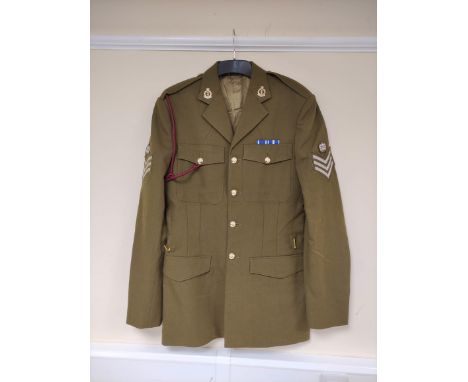 British Army uniform, an olive green jacket having S and W Ltd of Birmingham staybrite buttons, Royal Army Medical Corps IN A