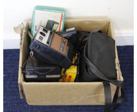 Box of vintage cameras mostly 1970's to 1990's, to include a Kodak EK100 instant camera and a Polaroid Supercolour 670SE.&nbs