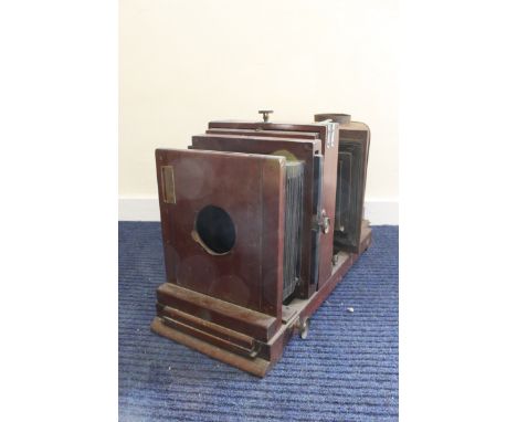 Victorian magic lantern bellow projector of mahogany construction. A.F 