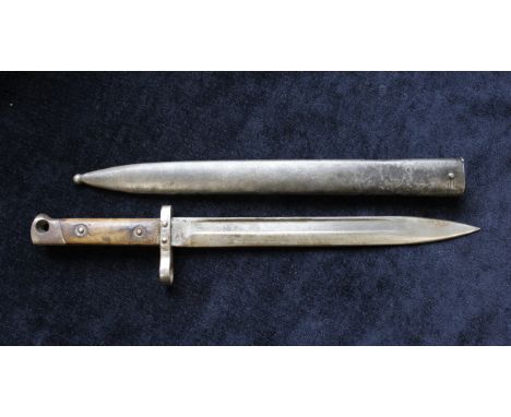 Austro-Hungarian M1895 bayonet in steel scabbard marked FGGY (Femaru Fegvyer Gepgyar Budapest) on ricasso. Blade length 24.5c