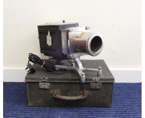 1940s Optiscope no 8 magic lantern projector by Houghton Butcher Ltd London in black japanned case. 