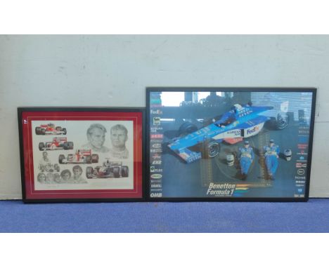 Two F1 related modern prints to include "Tribute to McLaren" by Stuart McIntyre 1998 H41.5 W58 &amp; a large Benetton Formula