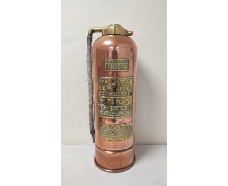 Antique 1920s copper fire extinguisher "The Empire Fire Extinguisher" 350lb by John Kerr & Co of South Parade Manchester. Cop