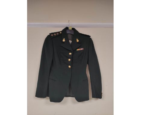 British Army uniform, a deep green jacket with Bernard Weatherill Ltd of London label having brass buttons, WRAC Women's Roya