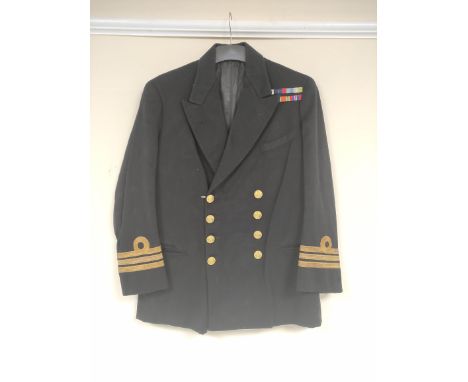 British Royal Navy uniform, a black jacket with Moseley and Pounsford of Portsmouth label "AAC OUVRY" having Firmin of London