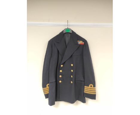 British Royal Navy uniform, a black jacket with Conway Williams of London label "CAPT R G LACKAY 5/3/47 9677" having naval br