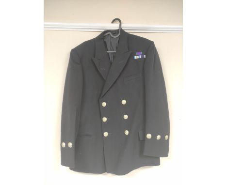 British Royal Navy uniform, a black jacket with Bernard Uniforms Ltd label having Gaunt of Birmingham naval staybrite buttons