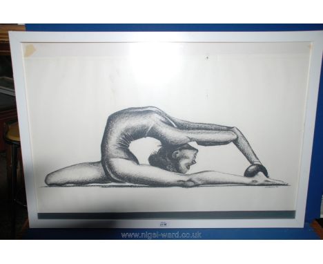 A framed print of a gymnast, signed G.C. Holman '90.