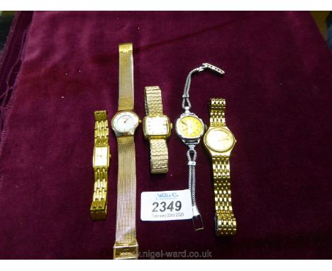 Five ladies wristwatches including a Skagen with M.O.P face and a vintage Siro wristwatch.