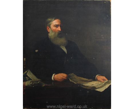 A large Oil on canvas, Portrait of David Powell (1840-1897), the New Governor of the Bank of England in 1892-1895, by Lance C