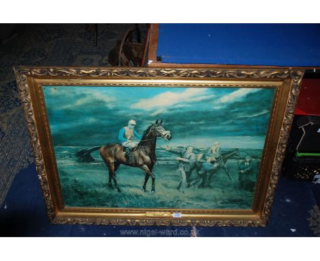 A large gilt framed Limited Edition horse racing Print on canvas (no. 85/200) entitled 'Persian War Triple Champion' by Angel