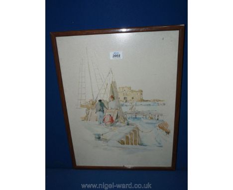 ****A PRINT of Cypriot harbour scene, signed Owen.