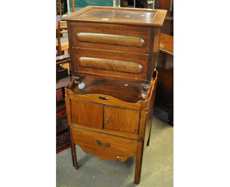 19th Century mahogany night commode cabinet, together with two other mahogany commodes and a 19th Century mahogany three tier