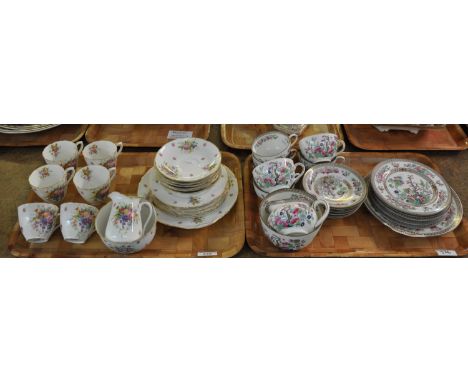Two trays of china: one, Royal Doulton part teaware with floral decoration and gilt edging on a white ground comprising: six 