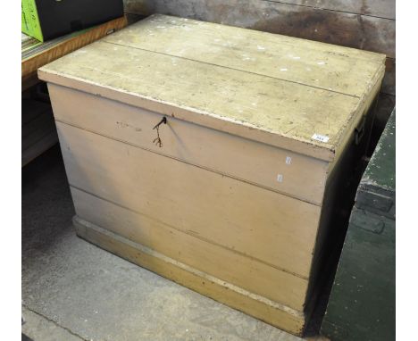 Late 19th Century painted pine trunk of deep form with carrying handles and key.(B.P. 21% + VAT) 
