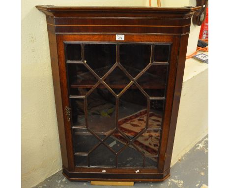 19th Century oak and mahogany astragal glazed single door hanging corner cabinet. (B.P. 21% + VAT) 