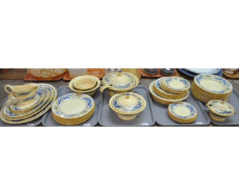Six trays of Mintons dragon and eagle design dinnerware to include; tureens, ladle, oval meat dishes, sauce boat, plates etc.