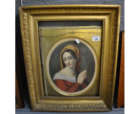 Over painted devotional portrait print of a young woman in a gilt frame.(B.P. 21% + VAT) 