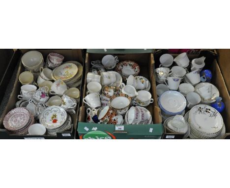 Three boxes of assorted china, largely teacups, saucers and side plates, various makers to include: Gladstone, Colclough, Ric