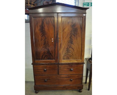 19th Century flame mahogany two stage blind panelled linen press cupboard. (B.P. 21% + VAT) Dimensions - 126 x 59x195 cm Appr