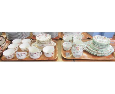 Two trays of floral Minton teaware, one tray containing 'Ancestral' design S-376, the other 'Haddon Hall' B-1451 items 'desig