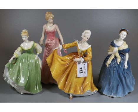 Three Royal Doulton bone china figurines to include; 'Kirsty', 'Adrienne' and 'Fair Lady', together with a Royal Worcester 'R