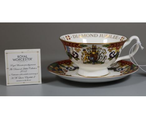 Royal Worcester porcelain H.M. Queen Elizabeth II Diamond Jubilee 1952-2012 cup and saucer. (B.P. 21% + VAT) 