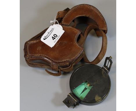 A 19th Century prismatic compass by J. Hicks, 8 Hatton Gardens, London, in original leather case. (B.P. 21% + VAT) Appears to
