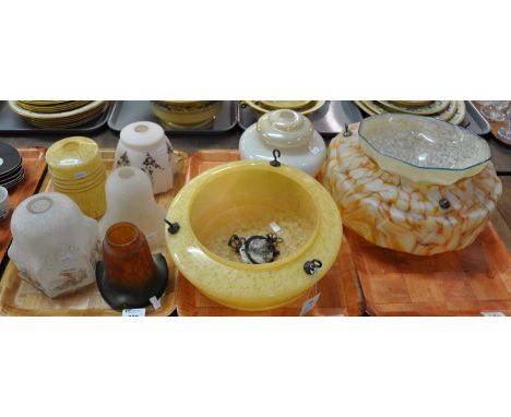 A selection of glass ceiling light shades: mottled glass, frosted glass, pearlware glass and marble-effect glass. (9)(B.P. 21