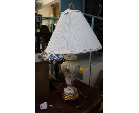 Floral design porcelain lamp with shade, marked Louis Nichole for the Franklin Mint to the underside.(B.P. 21% + VAT) 