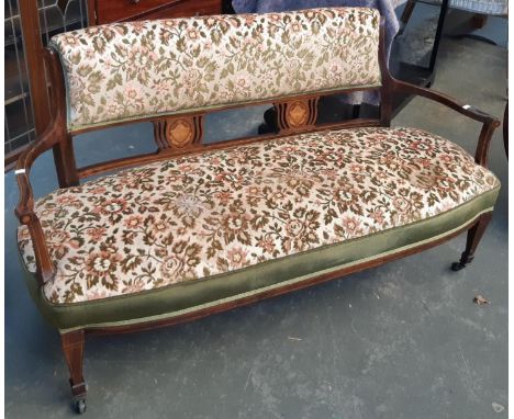 An early 20th century mahogany framed two seater sofa, open arms, approx. 140cmW 