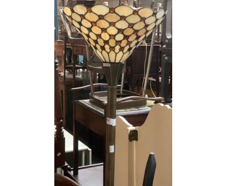 A brushed metal style standard lamp, with Tiffany style shade, 156cmH 